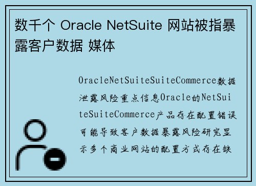 数千个 Oracle NetSuite 网站被指暴露客户数据 媒体