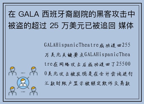 在 GALA 西班牙裔剧院的黑客攻击中被盗的超过 25 万美元已被追回 媒体